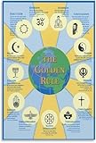 SSOPTMCB Interfaith Canvas Art - Golden Rule Print Combining Christian Cross, Star of David, Islam & Buddhist Symbols(Framed,16x24inch(40x60cm))