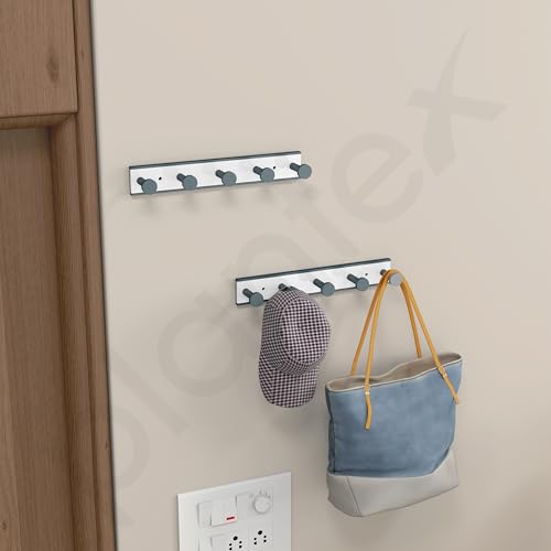 Image of Plantex Cloth Hanger for Bathroom /Acrylic Hook Rail with 5 Hooks /Towel Hanger /Wall Mounted Cloth Hanger /Key Holder (Grey and Milky White)
