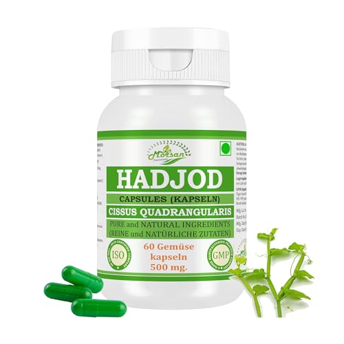 Hadjod (Cissus Quadrangularis, Harjor) Capsules | 500 mg. - 10:1 Potent Extract | Ayurvedic Herbal Supplement | 60 Vegan Capsules for Men & Women (Pack of 1 Bottle)