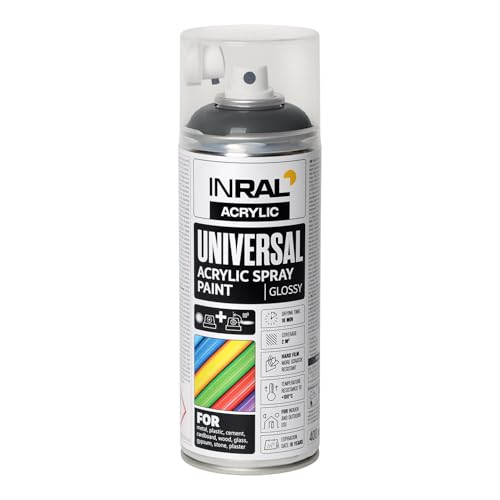 INRAL Sprühlack - Anthrazitgrau glänzend RAL7016 Universal Sprühfarbe 400ml. Spraydose für Metall Kunststoff Holz & Stein - Hochdeckende Regen- und UV-beständige Farbspray für Innen- & Außenbereich