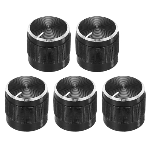 sourcing map 5pcs Potentiometer Knob Knurled Shaft Black Tone Aluminum 6mm Shaft Dia. Rotary Knob 15mmx13mm Volume Control Knob