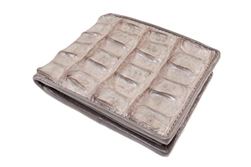 Image of Pelgio Genuine Crocodile Alligator Backbone Skin Leather Bifold Wallet ([B1] 6 Card Slots + 2 ID Windows + 2 Compartment for Bills, Tarpaulin Grey)