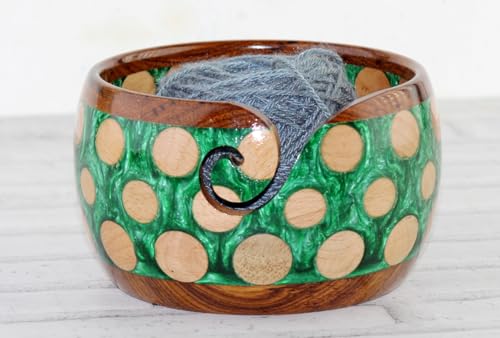 Image of Wooden Yarn Bowl for Knitting, Resin, and Wooden Mix Knitting Yarn Holder, Large Crochet Yarn Storage Bowl Cute Mother's Day Gift