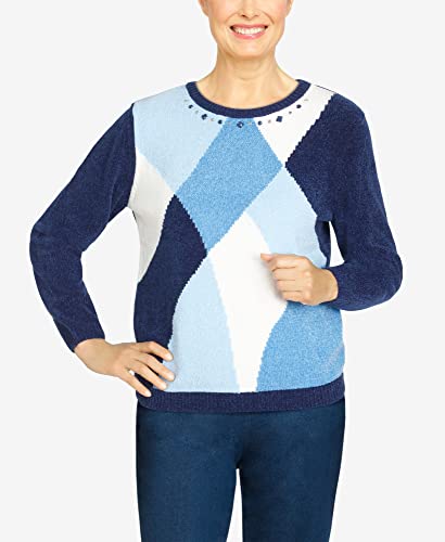 Alfred Dunner Women's Chenille Colorblock Sweater, Denim, S #TOP5