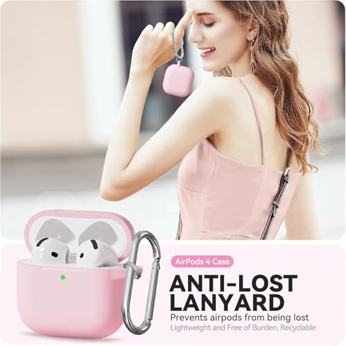 Image of Airpods 4 Cover Silicone Case (2024) Active Noise Cancellation (ANC) with Keychain Protective Case (Peach)