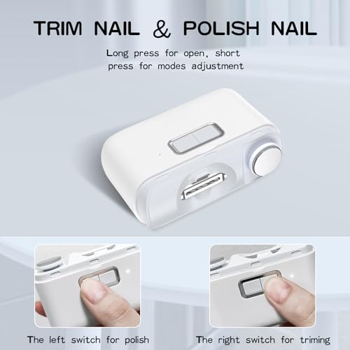 Electric Nail Clipper, 2-in-1 Cutting and Polishing Automatic Nail Clipper, Two Speed Auto Nail Clipper for Babies, Electric Nail Clippers for Kids, Adults, Elderly, White