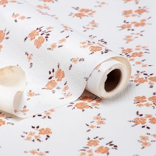 RAY STAR Shelf Liner, Non Adhesive Pink Orange Floral Printed Kitchen Cabinet Liner for Pantry Drawer Vanity, Strong Grip Non Slip, Shelf Liners for Kitchen Cabinets Cupboard 18 Inch x 8 FT (3 Rolls)