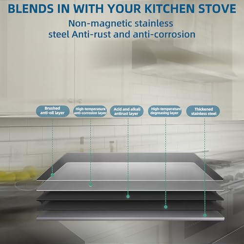 Image of 24 x 36-inch Reversible Stainless Steel Backsplash for Kitchen wall,Splatter Guard and Cooking Shield, Range Hood Accessories to Keep Kitchen Clean, Four Pre Drilled Holes for Easy Installation