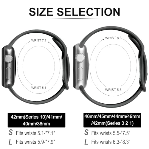 Upeak Sport Strap Compatible with Apple Watch Strap 44mm 45mm 46mm 42mm 49mm 40mm 38mm 41mm, Breathable Silicone Double Hole Band for iWatch Series 11 10 9 8 7 6 5 4 2, SE 3, Ultra 3, L,Charcoal/Black - Image 3
