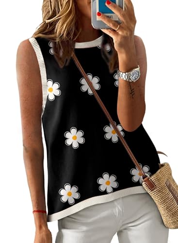 Image of Dokotoo Womens Summer Tops 2026 Casual Striped Color Block High Neck Tank Top Loose Knit High Low Sleeveless Shirts Blouses
