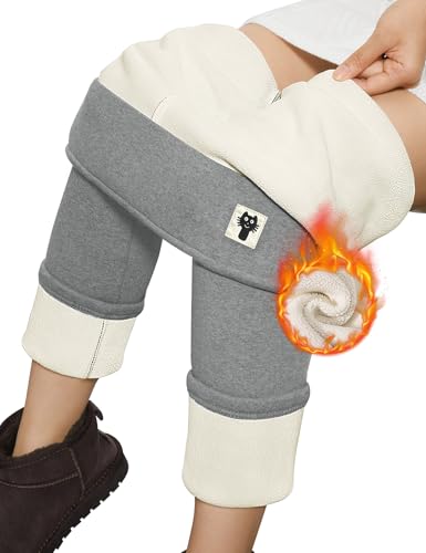 Yuson Girl Leggins Termicos Mujer Invierno Fleece Lined Mallas Termicas Cintura Alta Elástico Pantalones de Forro Polar Warm Sherpa Leggings Cálido Gruesas Pantalon Termico para Mujer(A-Gris, L)