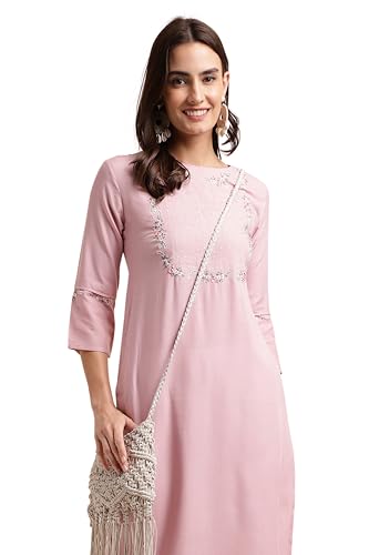 Image of MIRCHI FASHION Women's Straight Fit Rayon Sequins Embroidered and Polka Dots Printed Kurti Only