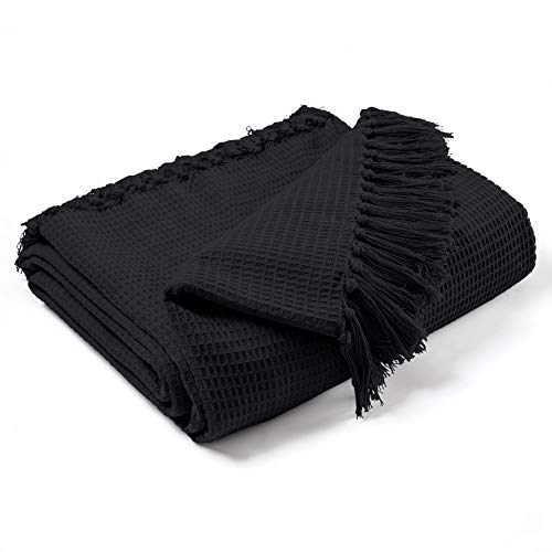 EHC Waffle Cotton Woven Arm Chair Sofa Single Throw 1 Seater Chair/Sofa/Bed 127 x 152 cm Black