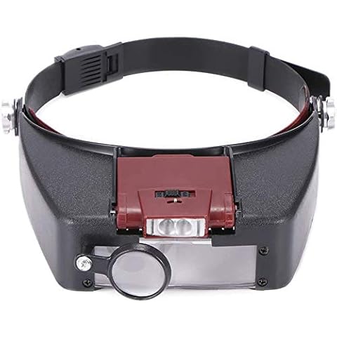 Hands Free Headband Magnifier Jeweler Magnifier Head Mounted Magnifier with LED Light Magnifying Glasses Lens Loupe LED Light Head Visor for Watch Repair Precision Work Reading Cover
