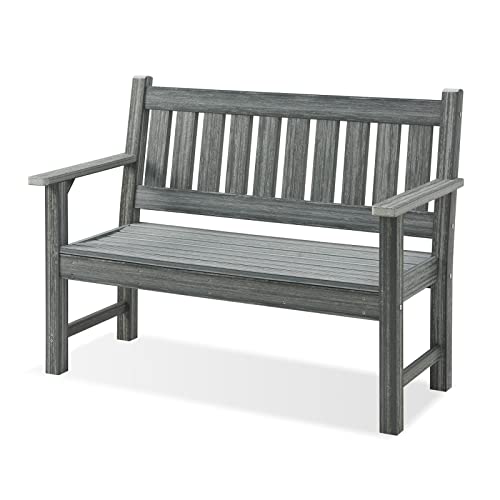 ACUEL Outdoor Bench, 2-Person Garden Bench, Poly Lumber Patio Bench for Outdoors, Porch, and Park (Grey)