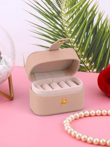 Image of Cortina Pu Leather Small Jewelry Box, Travel Portable Jewelry Case For Ring, Pendant, Earring, Necklace, Bracelet Organizer Storage Holder Boxes - Beige