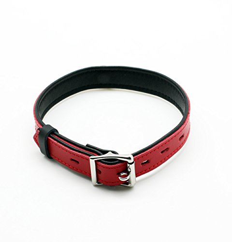 Leder Halsband Abschließbar Gothic Rot schmal, Stabiler O-Ring Punk Choker 100% Echtleder