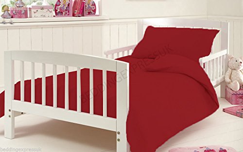 Duvet Covet Set for Cot Bed Toddler Baby Bed Egyptian Cotton 200 Tread Count 120 x 140 Cm Approximately, Red