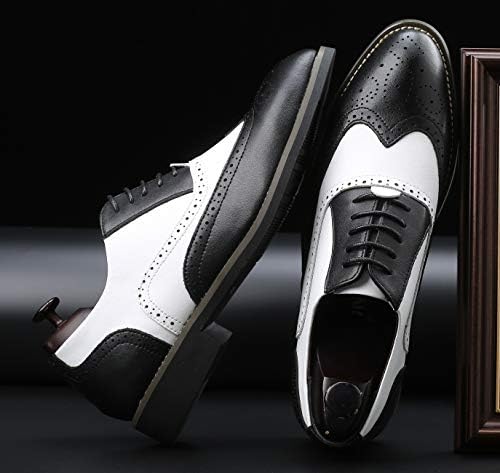 Mens Lace Up Dress Shoes Modern Formal Business Wingtip Oxford Derby Black-White 10 US | Image 5