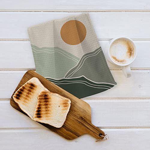 Ohsul Boho Sun Sunrise Sunshine Mountains Absorbent Kitchen Towels Dish Towels Dish Cloth Set Of 2,Boho Nature Landscape Hand Towels Tea Towel For Bathroom Kitchen Decor,Boho Lover Gifts (Green) #TOP4