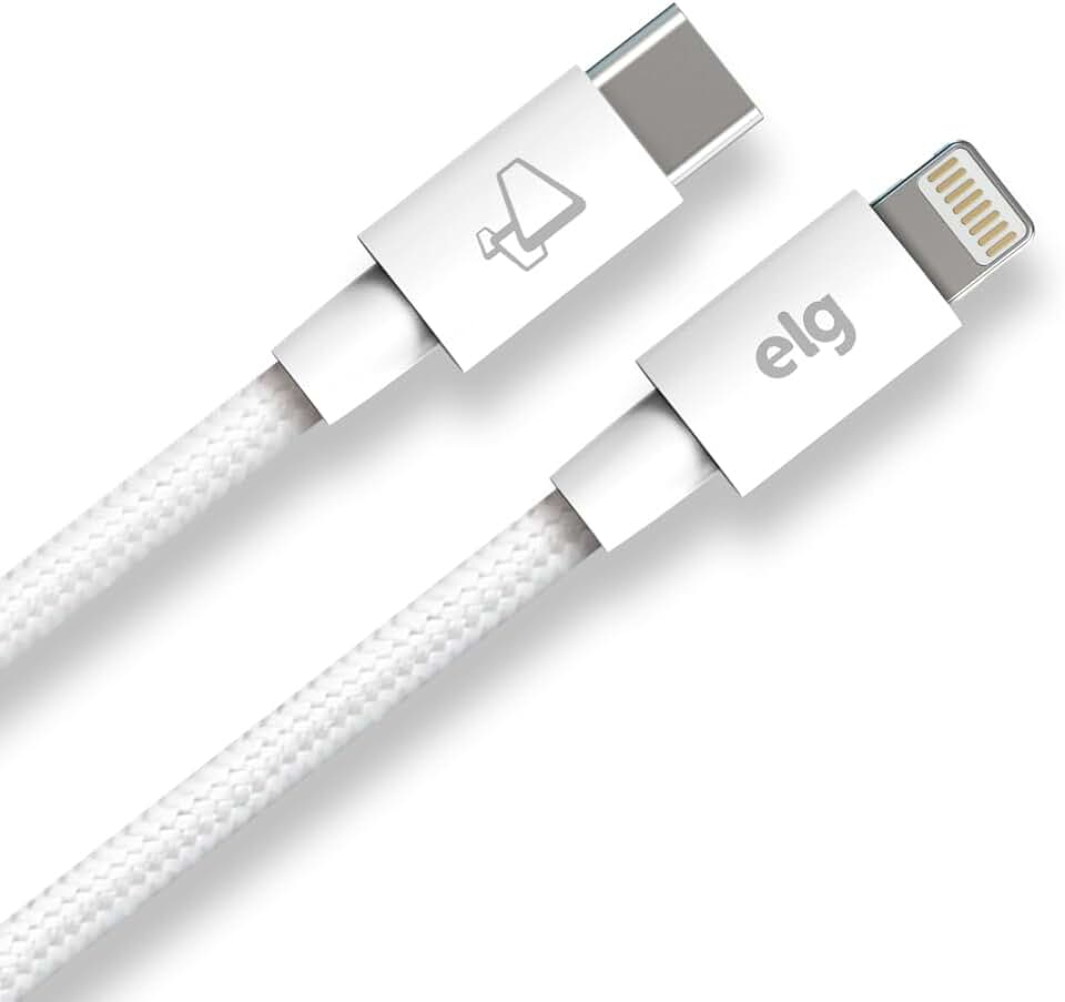 Cabo USB Tipo-C para Lightning em Tecido Trançado, 3A, 27W, 2 Metros, TCL20P-BR, ELG, Branco
