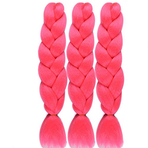 WOME Kanekalon Braiding Hair Color Deep Pink 5Pcs/Lot Jumbo Braiding Hair High Temperature Synthetic Hair for Crochet Braids Extensions(Deep Pink,24",100g/Pcs)