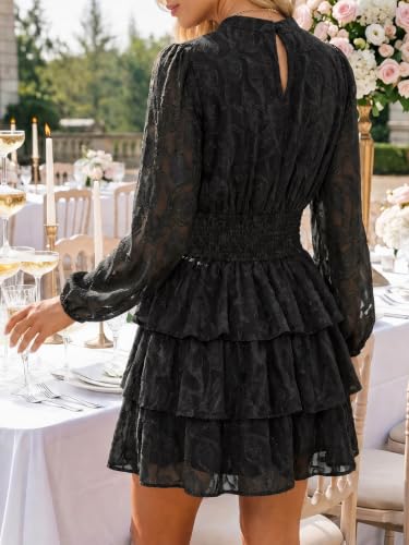 Image of Wenrine Womens Long Sleeve Lace Mini Dress Wedding Guest Dresses