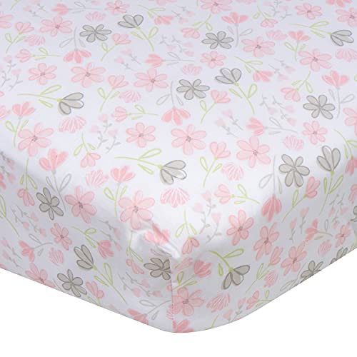 Image of Gerber Baby Boys Girls Neutral Newborn Infant Baby Toddler Nursery 100% Cotton Fitted Bedding Crib Sheet, Flowers White, 28 inch x 52 inch