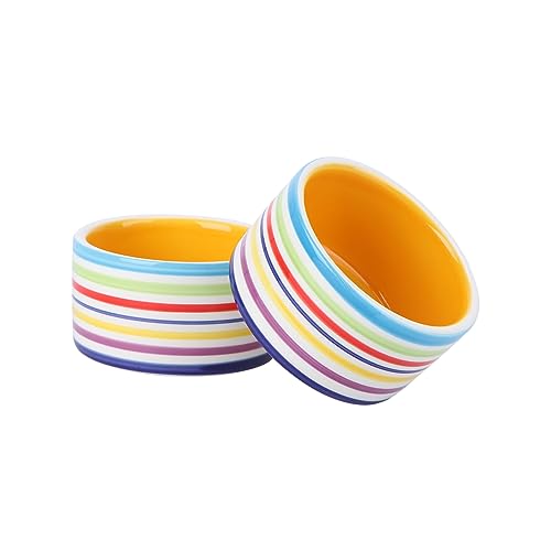SUPVOX 2Pcs Thickened Ceramic Hamster Feeding Bowl Pet Food Bowls with Stripe Design for Hamsters Gerbils and Animals Easy to Clean and Attractive