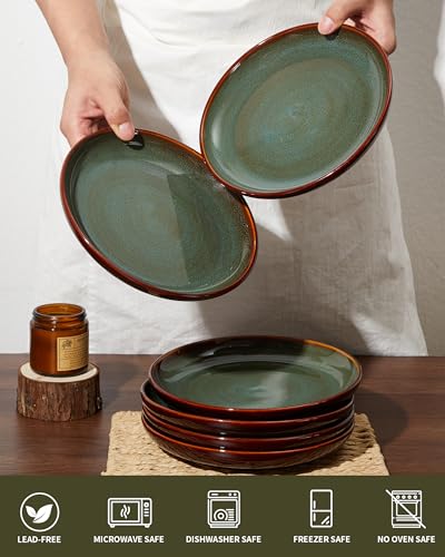 Image of Ceramic Dinner Plates Set of 6, 8inch Salad, Dessert Plates Dishes | Reactive Glaze Stoneware Dish Set, Dinner Plate for Dessert, Salad, Appetizer, Microwave & Dishwasher Safe, Scratch Resistant