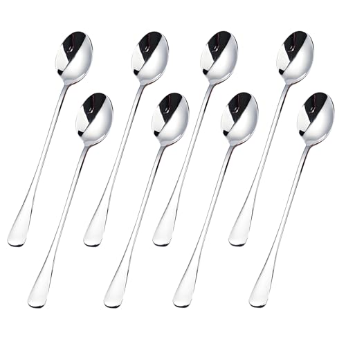 8 Stück Latte Macchiato Spoon, Latte Macchiato Löffel, 19,6 cm Eislöffel lang aus Edelstahl, Lange Kaffeelöffel für Longdrinks, Desserts,...