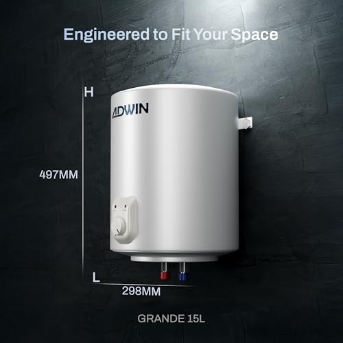 Image of ADWIN GRANDE 25L Storage Water Heater (Geyser) | Glass Lined Tank | 8 Bar High Pressure | Copper Heating Element | PUF Insulation | Hard Water Resistant | 2 Year Product & 7 Year Tank Warranty