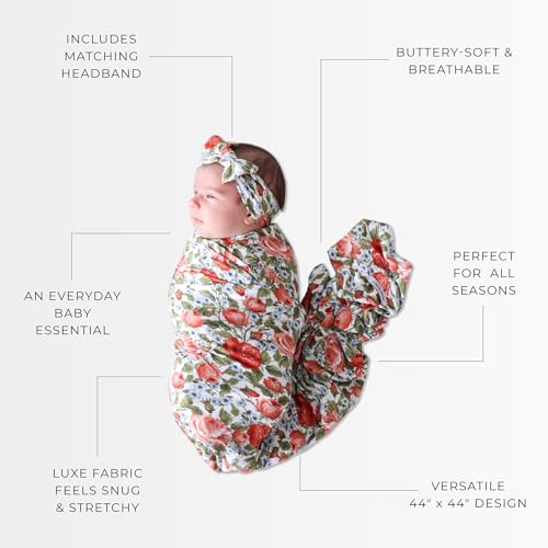 Image of Posh Peanut Swaddle Blanket + Headband Set - Soft Newborn Swaddle Doubles As a Stroller, Receiving Blanket, and Nursing Cover - Matching Baby Swaddles & Headbands for Everyday