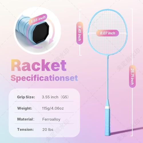AboveGenius Badminton Rackets Set of 4, Lightweight Badminton Set Includ 4 PCS Rackets, 6 Birdies, Outdoor Backyard Games, Racquets for Family Beginner (4 Player(4 Racket 6 Birdies))