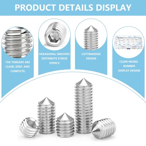 Miniatura 4 de 800 Piezastornillos De Prisioneros, M3 M4 M5 M6 M8 Tornillos Sin Cabezas De Cabeza Hueca Hexagonal Platas, Tornillos Roscados De Cabeza Hexagonal Para Manijas De Puerta Grifo, Con Llaves