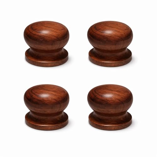 Image of Wooden for Cabinet, Wardrobe and Drawer, Dark Brown Finish | Round Wooden Pull Push Handle Set Hardware for Home & Office (4)