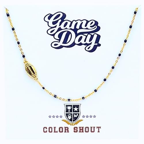 Color Shout Game Day: Team Colors Football Enamel Bead Necklace, 16-18 in, Stainless Steel (Navy Blue)