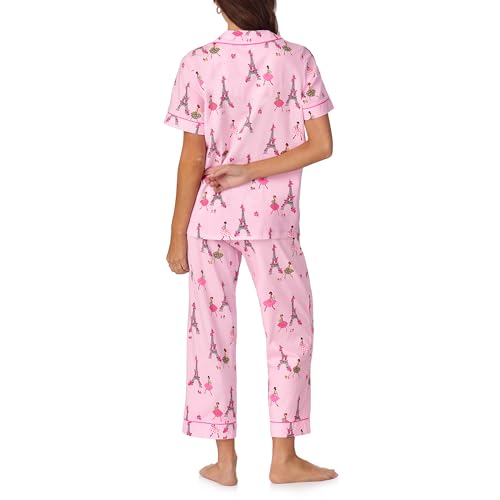 Image of Bed Head PJs Womens Matching Pajamas - Soft Organic Cotton Button Down PJ Shirt & Cropped Pants Set - Loungewear & Sleepwear