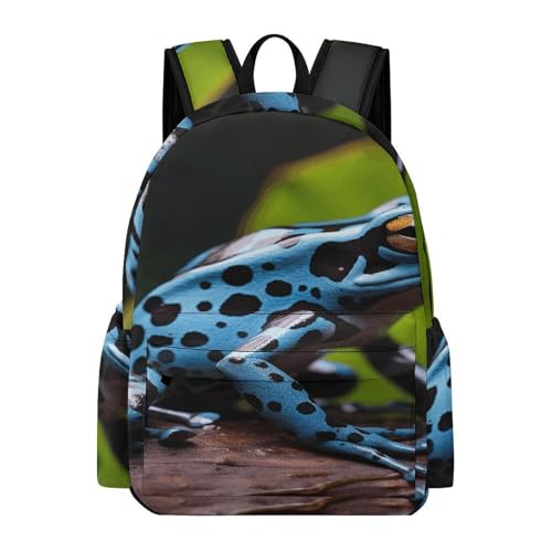 Dart Frog Blue Printed Backpack Water-Resistant Pack Stylish Bag Lightweight Travel Backpack