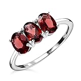 TJC Garnet Trilogy Ring In Platinum Plated 925 Sterling Silver for Women Size J Prong Setting January Birthstone