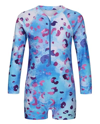 Image of Girls One Piece Swimsuits Rash Guard for Girl Long Sleeve Bathing Suits with Front Zipper Sun Protection Swimwear 3-16 Years