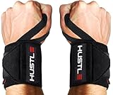 Hustle Athletics Wrist Wraps for Weightlifting - 18' & 12' Premium Wrist Support Weight Lifting Wraps to Lift Heavier & Train Harder - Heavy Duty Powerlifting & Bench Press Gym Straps for Men & Women