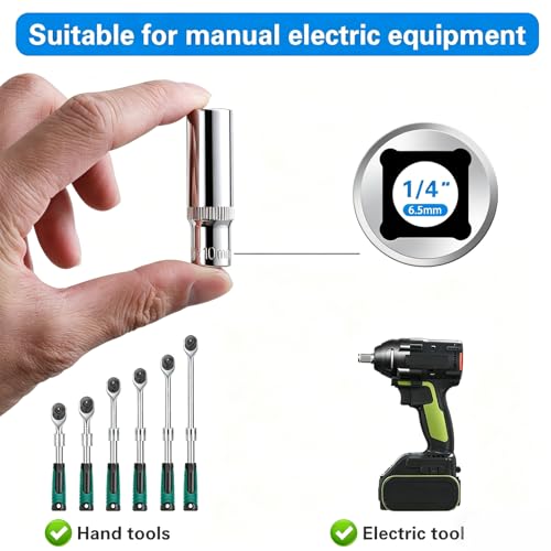 Image of 9-Piece 10mm Deep Sockets, 1 /4-Inch Drive, 6-Point, Corrosion Resistance, Compatible with Standard Ratchet Wrenches and Tools