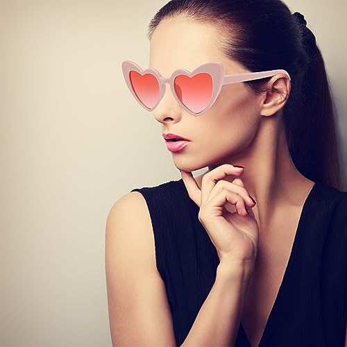 Hot Pink Heart Sunglasses For Women Glasses Candy Color Transparent Trendy Love Glasses for Adult Party Favors (HOT-PINK)3