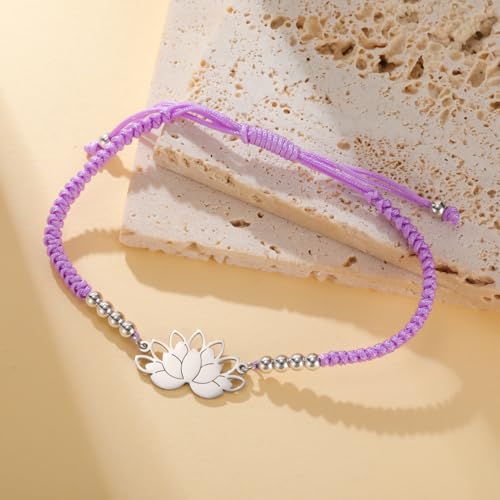 Pulsera de cuerda trenzada de acero inoxidable con símbolo loto miniatura 2