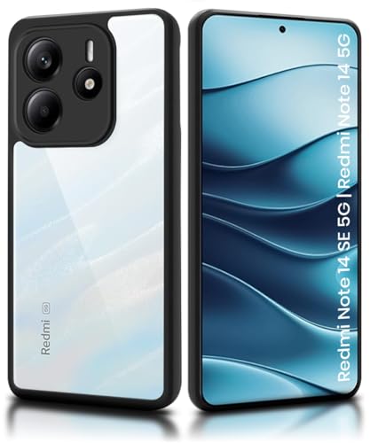 Image of WOW IMAGINE Shockproof Hybrid Back Cover for Redmi Note 14 SE 5G | Redmi Note 14 5G | Hard Slim fit Back Case | PC & TPU | Clear Transparent Case - Black