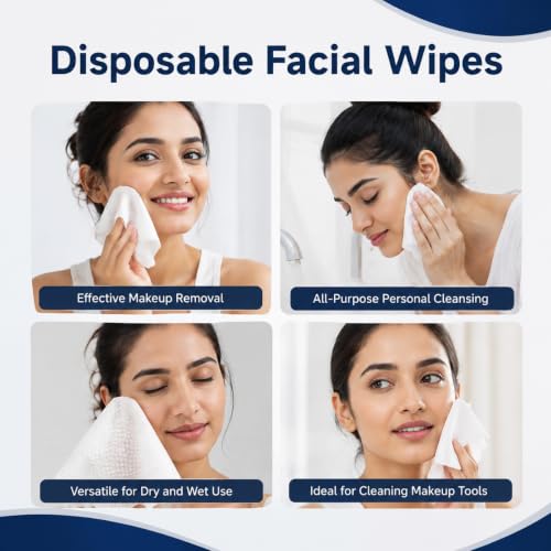 Image of MAYCREATE Facial Tissue Face Towel Cotton Dry Wet Wipes, 25x30cm 50 Counts