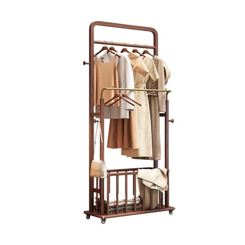 perchero vertical Colgador de ropa de pie for dormitorio, colgador de ropa de madera maciza, colgador de Almacenamiento Simple for habitación, estante de almacenamiento perchero de pie(Medio)