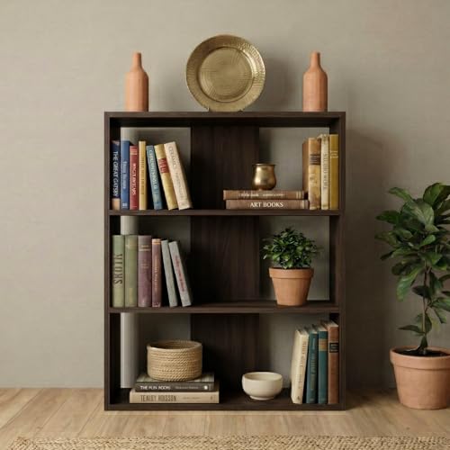 Image of DFC Element Fern Engineered Wood Bookshelf Open Storage Book Rack Shelf Organizer Display Bookcase for Home Library Living Room Study Room 3 Shelf Brown Finish