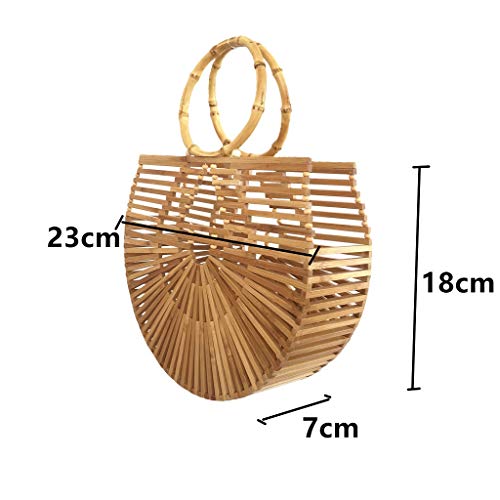 Image of Women's Top Handle Bamboo Handbag Summer Beach Large Tote Bag